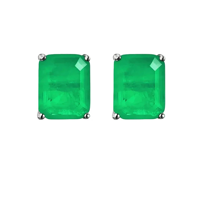 Square Emerald Stud Earrings in Sterling Silver