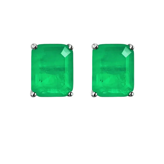 Square Emerald Stud Earrings in Sterling Silver