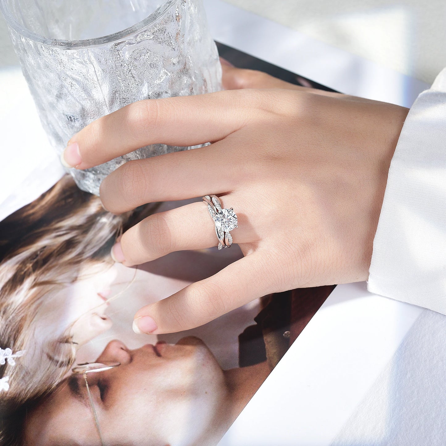 2 Carat Moissanite Twist Ring in 925 Sterling Silver