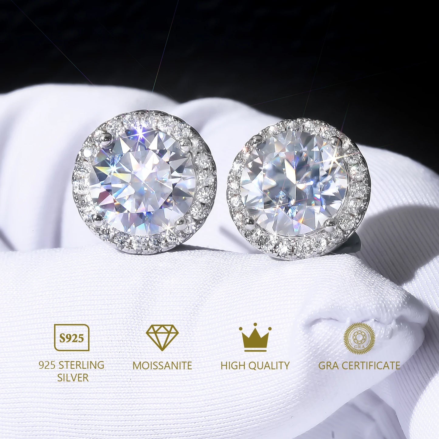 Moissanite Stud Earrings - 925 Sterling Silver Diamond Alternative