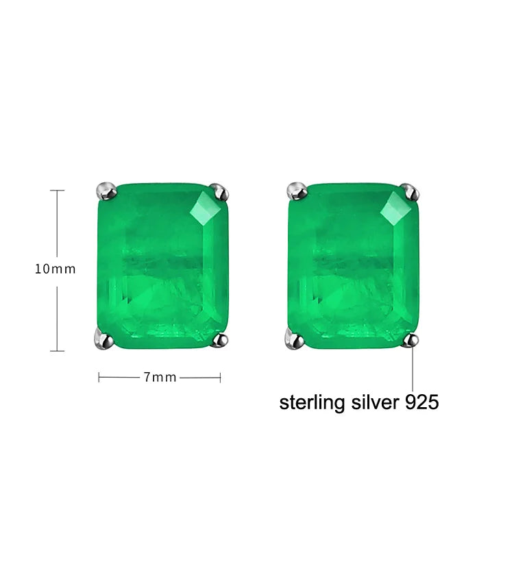 Square Emerald Stud Earrings in Sterling Silver