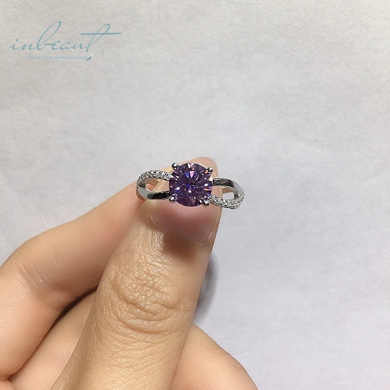 Silver 925 Original 1 Ct Brilliant Cut Diamond Test Past Purple Moissanite Forever Love Ring for Women Wedding Gemstone Jewelry
