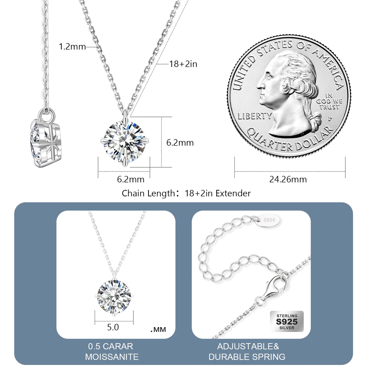 Moissanite Solitaire Pendant Necklace | GRA Certified, 925 Sterling Silver