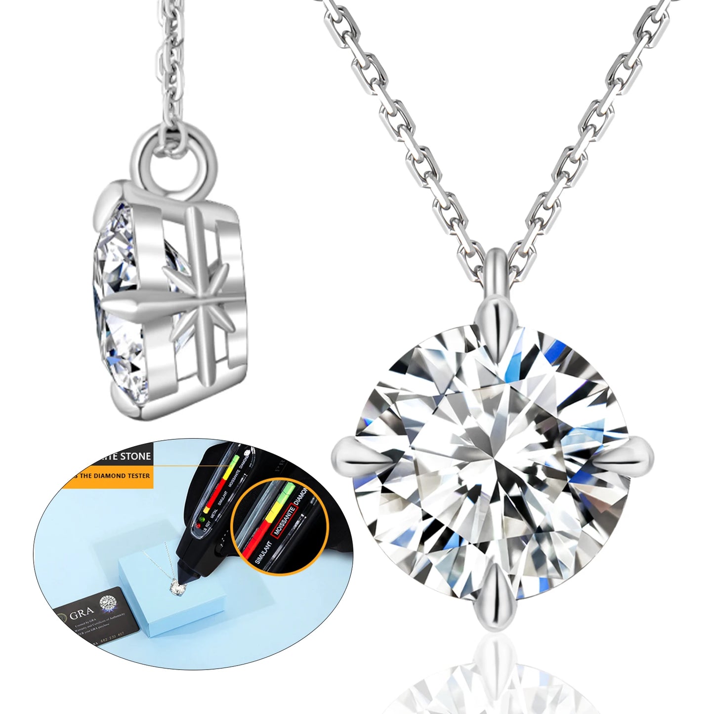 Moissanite Solitaire Pendant Necklace | GRA Certified, 925 Sterling Silver
