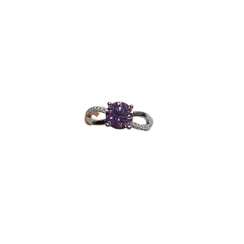 Silver 925 Original 1 Ct Brilliant Cut Diamond Test Past Purple Moissanite Forever Love Ring for Women Wedding Gemstone Jewelry