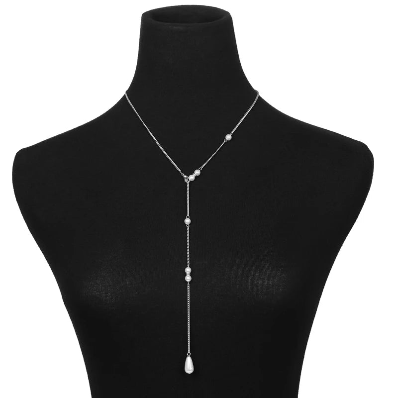 Pearl Drop Backdrop Body Chain Necklace | Gold & Silver