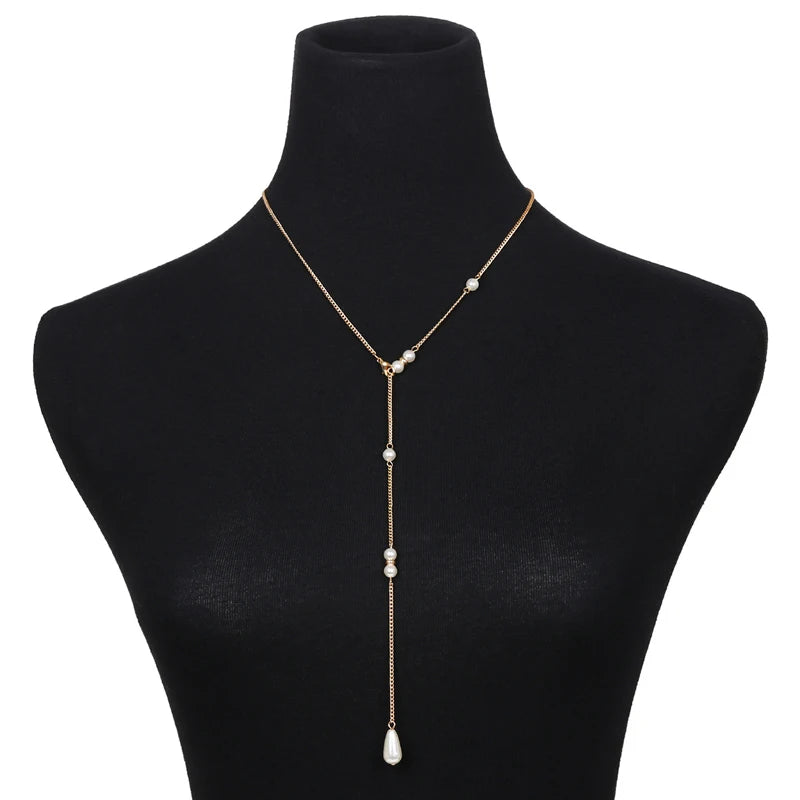 Pearl Drop Backdrop Body Chain Necklace | Gold & Silver