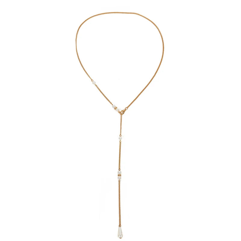 Pearl Drop Backdrop Body Chain Necklace | Gold & Silver
