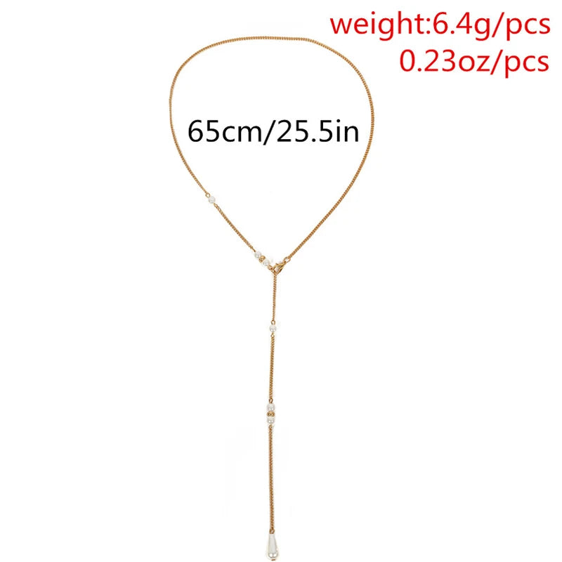 Pearl Drop Backdrop Body Chain Necklace | Gold & Silver