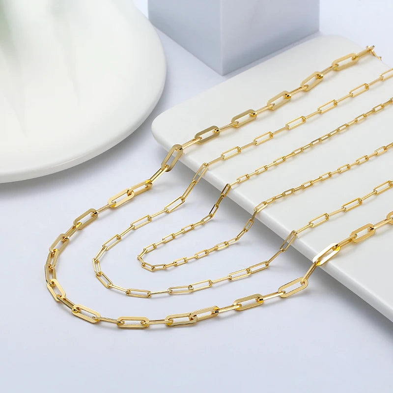 925 Sterling Silver Paperclip Chain Necklace - 14K Gold Plated Unisex