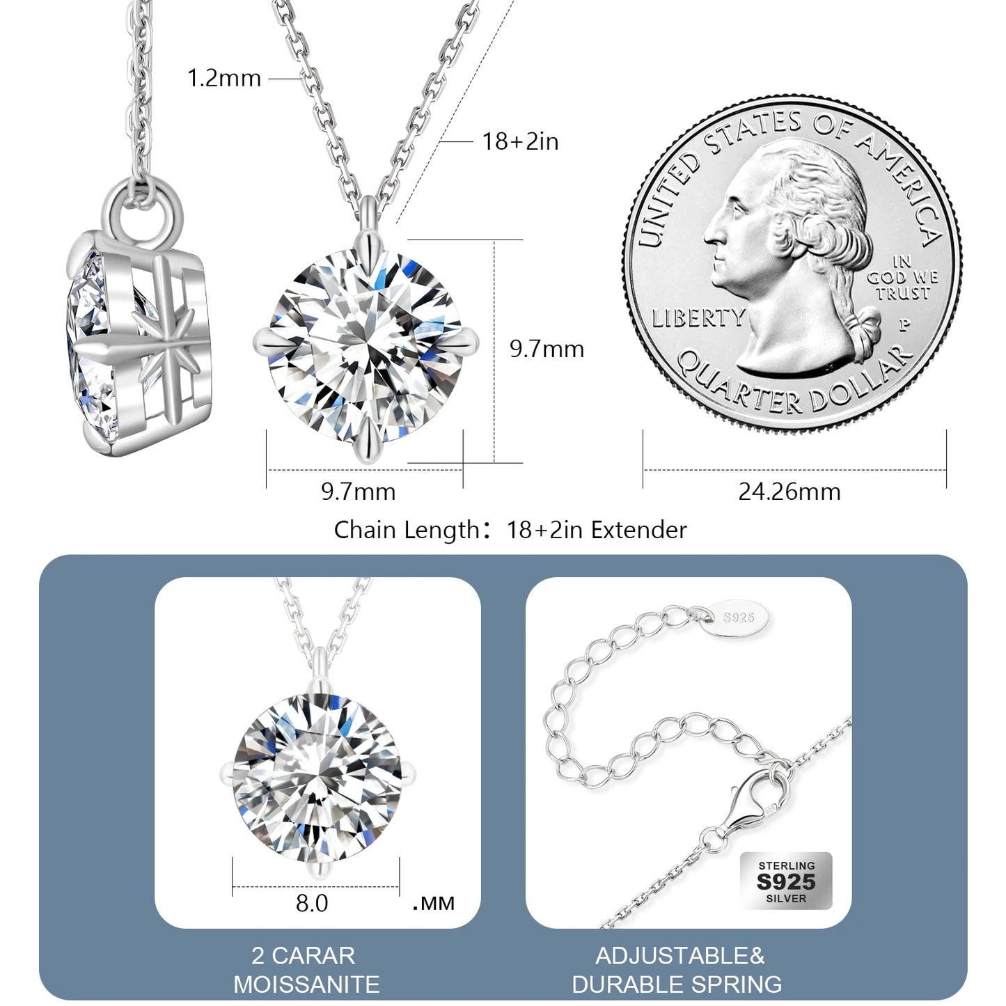 Moissanite Solitaire Pendant Necklace | GRA Certified, 925 Sterling Silver