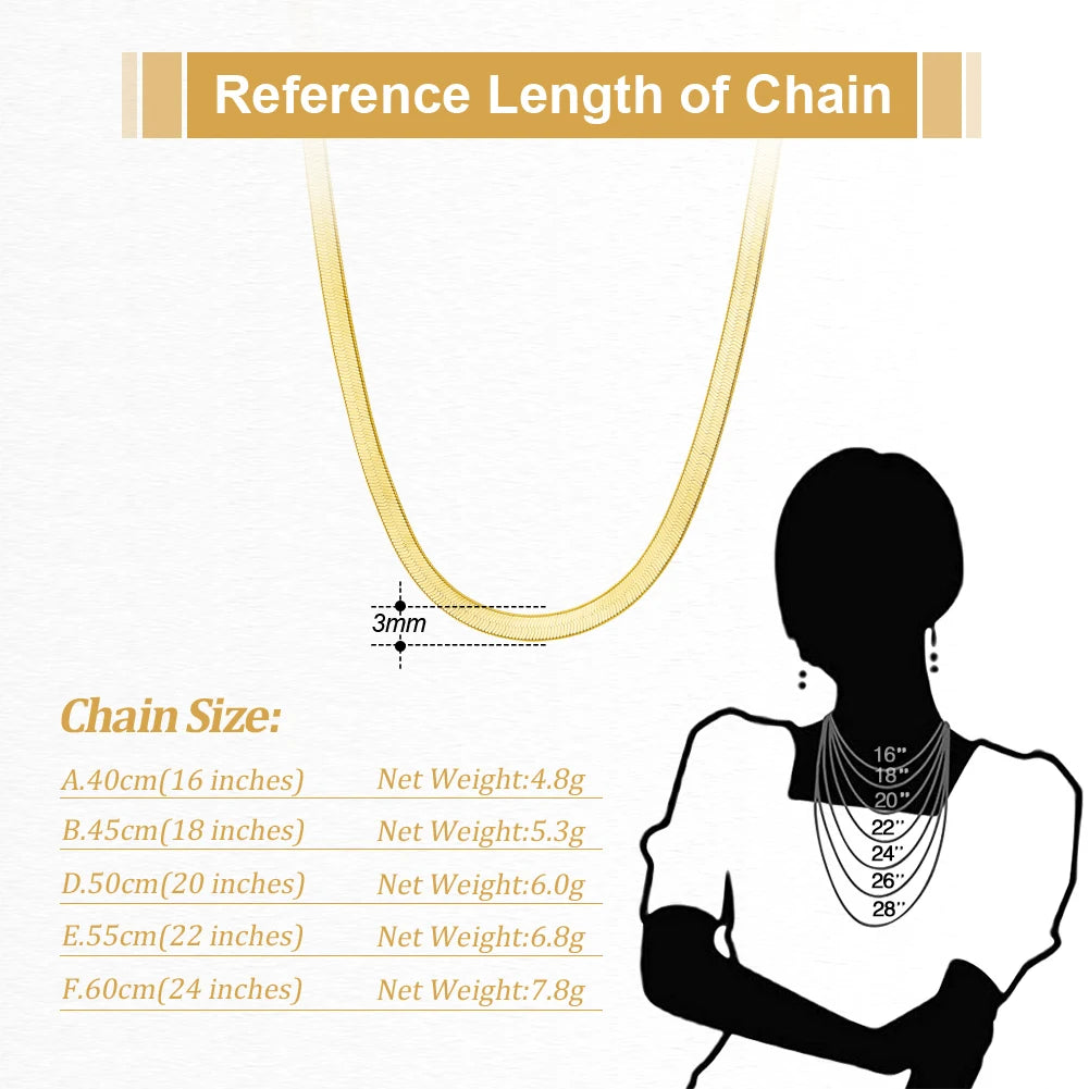 Flat Herringbone Chain Necklace | 18k Gold Plated 925 Sterling Silver | 3mm