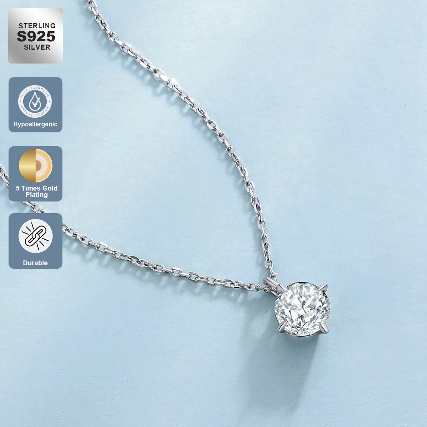 Moissanite Solitaire Pendant Necklace | GRA Certified, 925 Sterling Silver