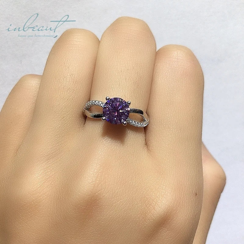 Silver 925 Original 1 Ct Brilliant Cut Diamond Test Past Purple Moissanite Forever Love Ring for Women Wedding Gemstone Jewelry