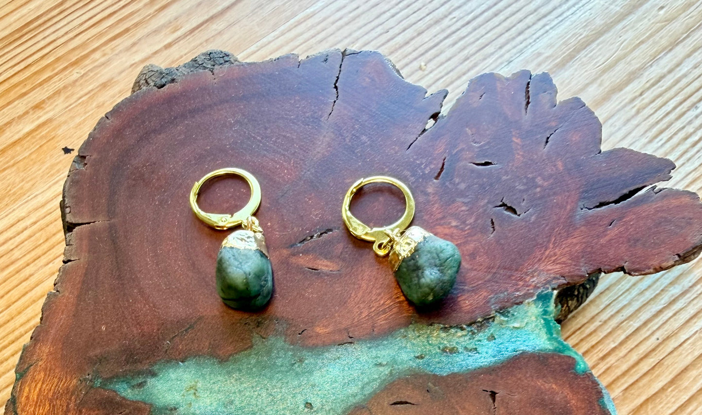 Raw Gemstone Gold Earrings