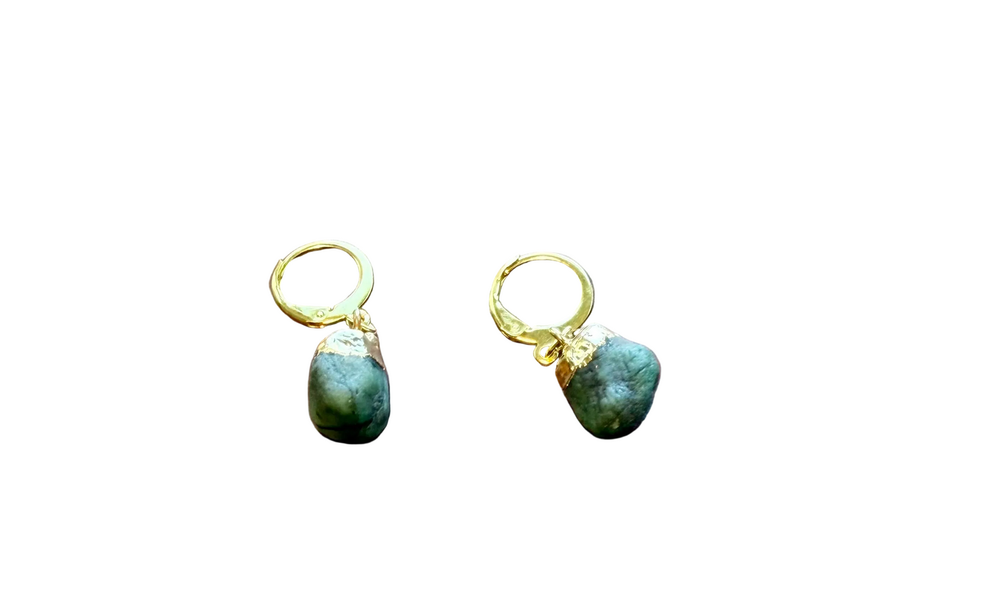 Raw Gemstone Gold Earrings