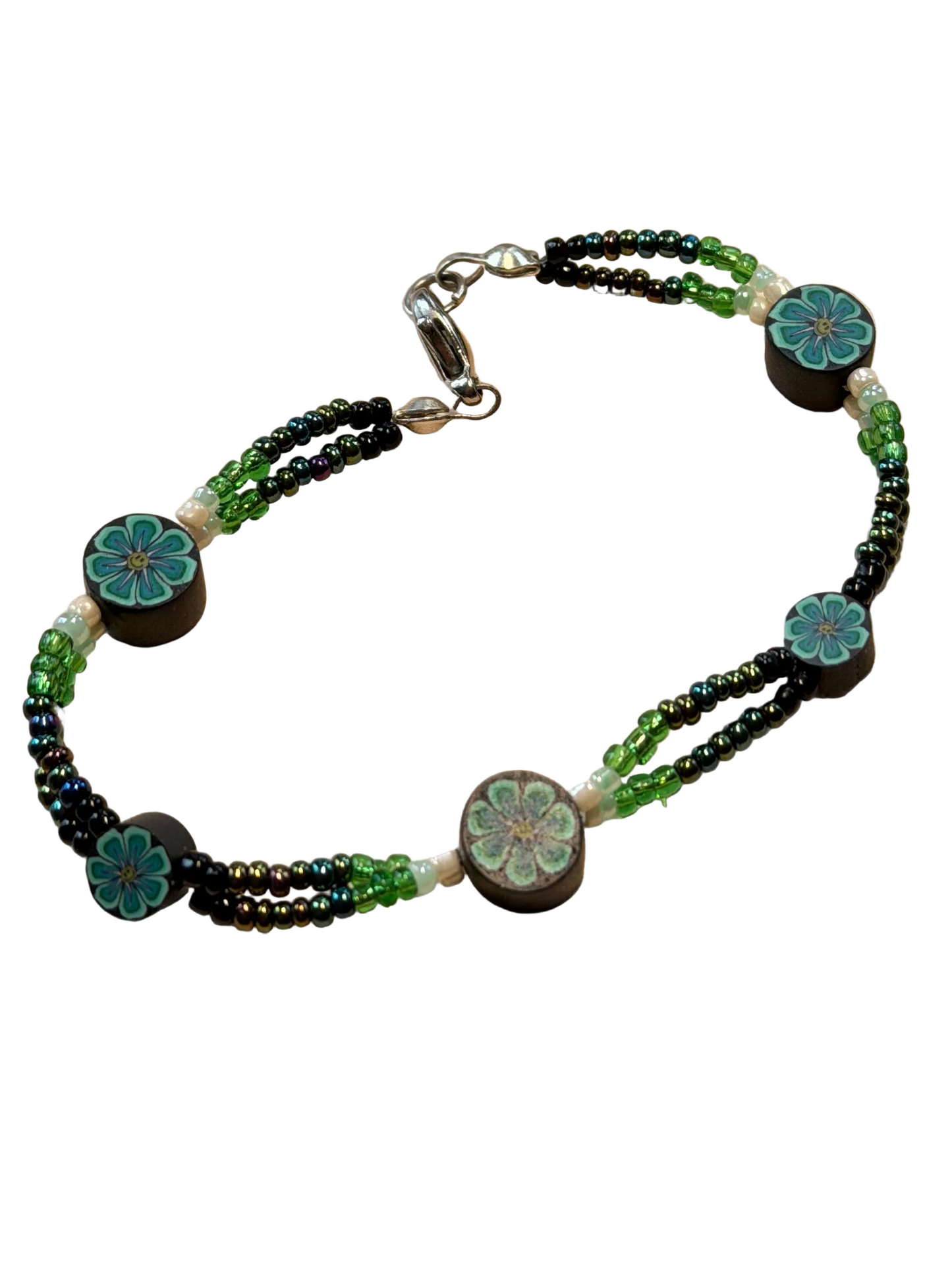 Primo Fimo Beaded Bracelet with Flower Accents