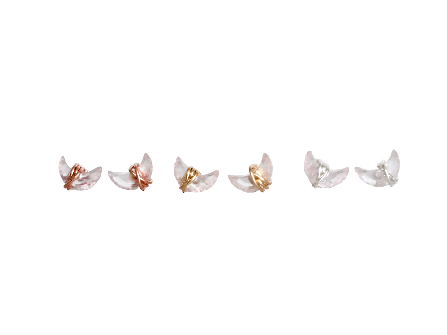 Mini Moonbeam Studs | Rose Quartz Crescent Moon | Sterling Silver, Gold Fill & Rose Gold Fill