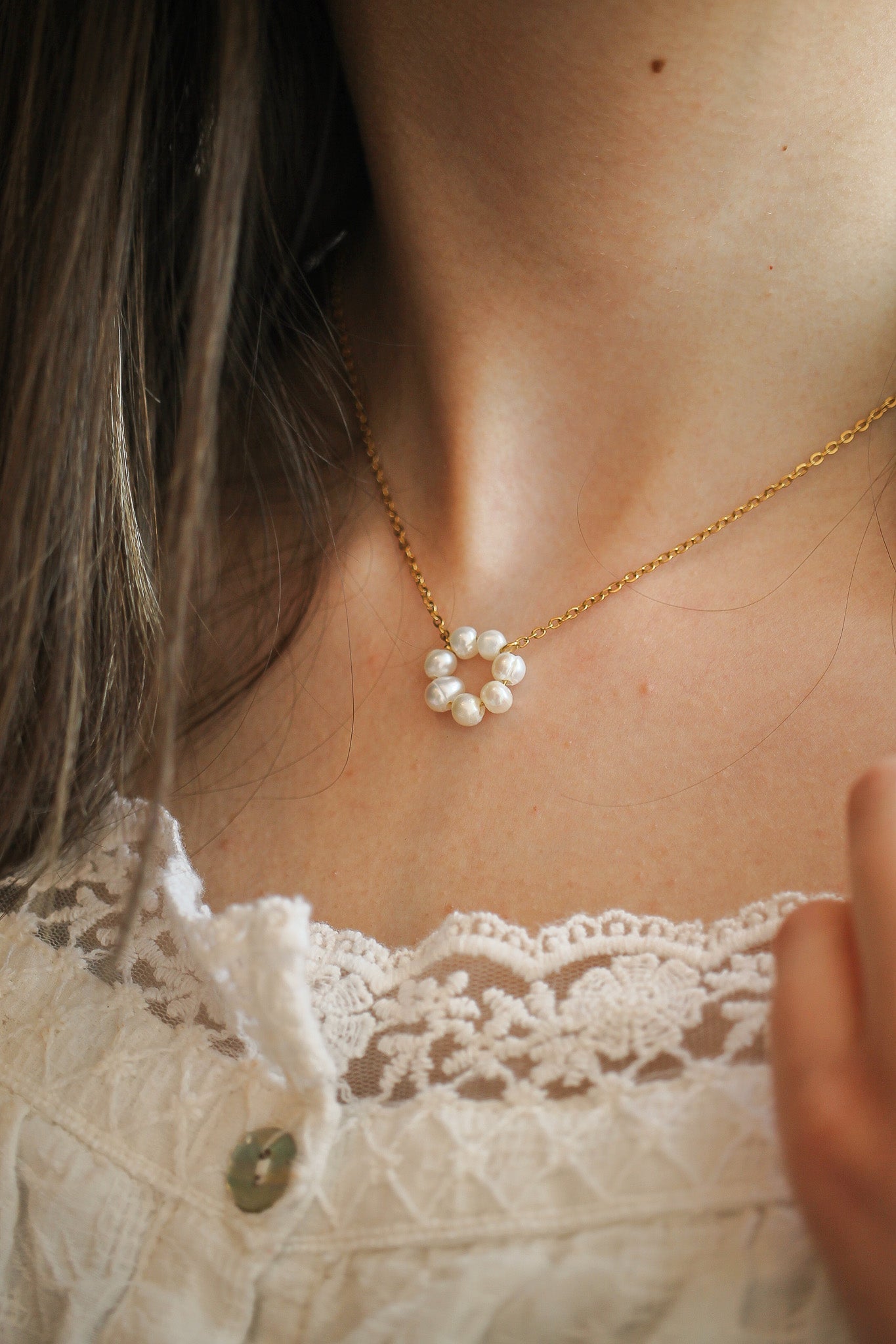 Lucy Freshwater Pearl Circle Pendant Necklace