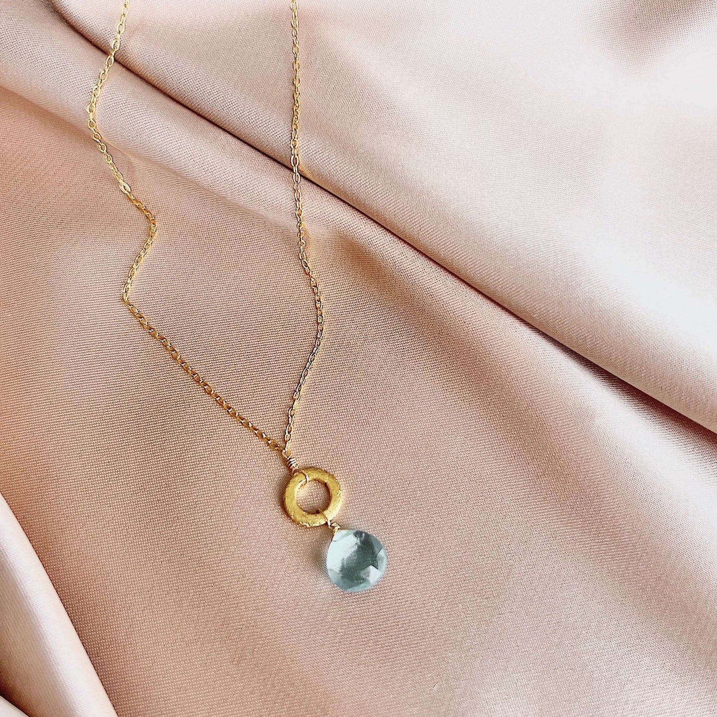 Mini Drop Layering Necklace – Gemstone Pendant, 14k Gold Plated