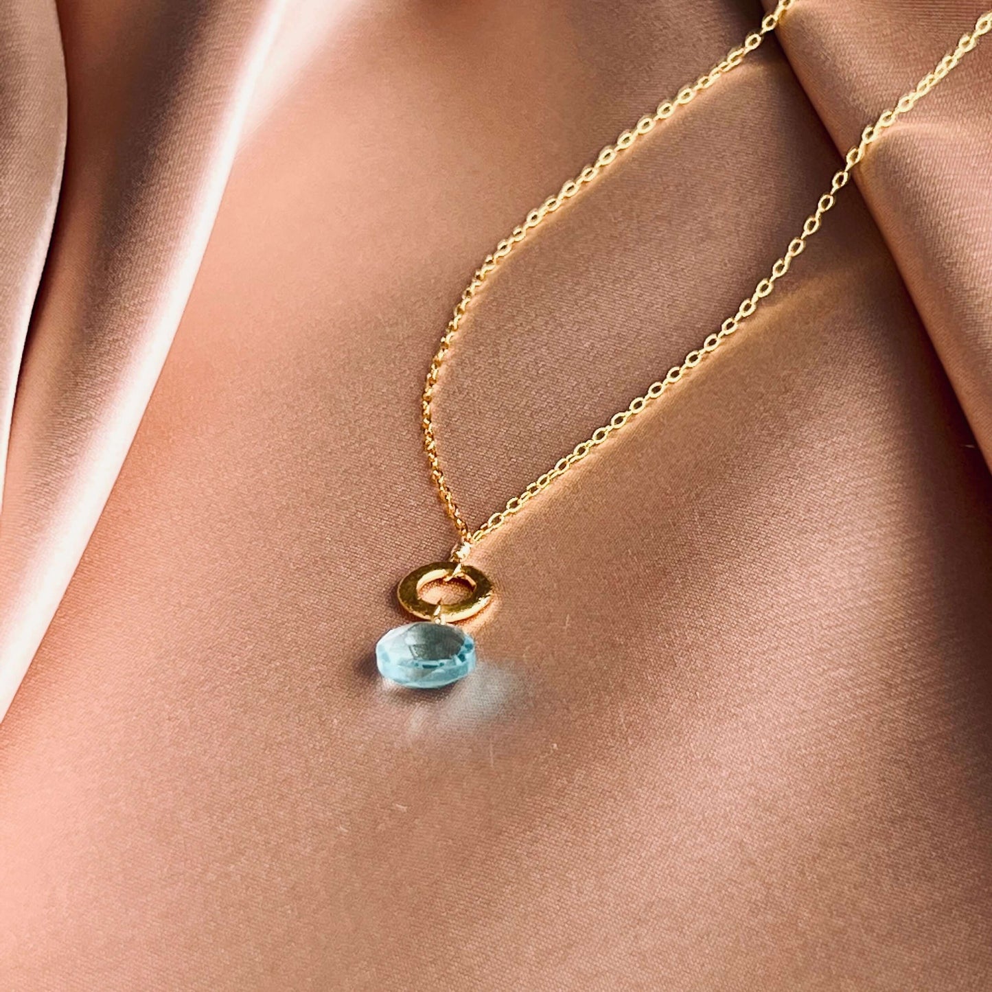 Mini Drop Layering Necklace – Gemstone Pendant, 14k Gold Plated