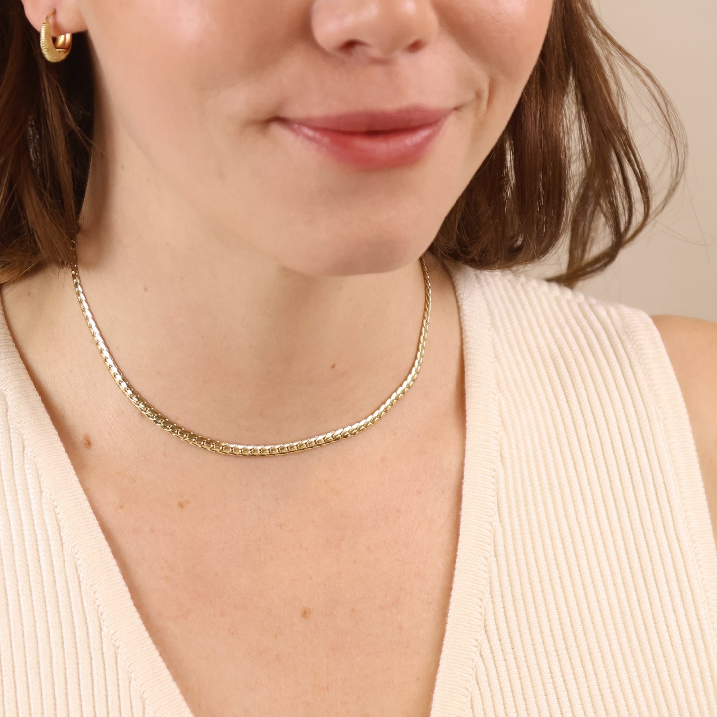 18K Gold Filled Diamond Cut Herringbone Choker Necklace