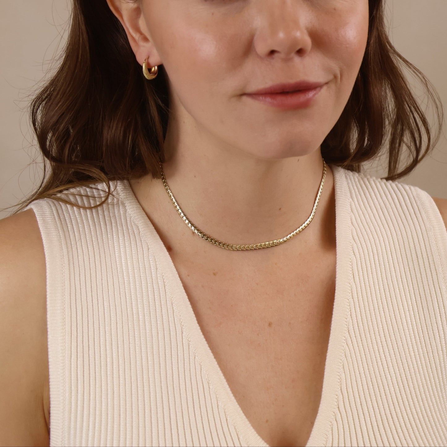 18K Gold Filled Diamond Cut Herringbone Choker Necklace