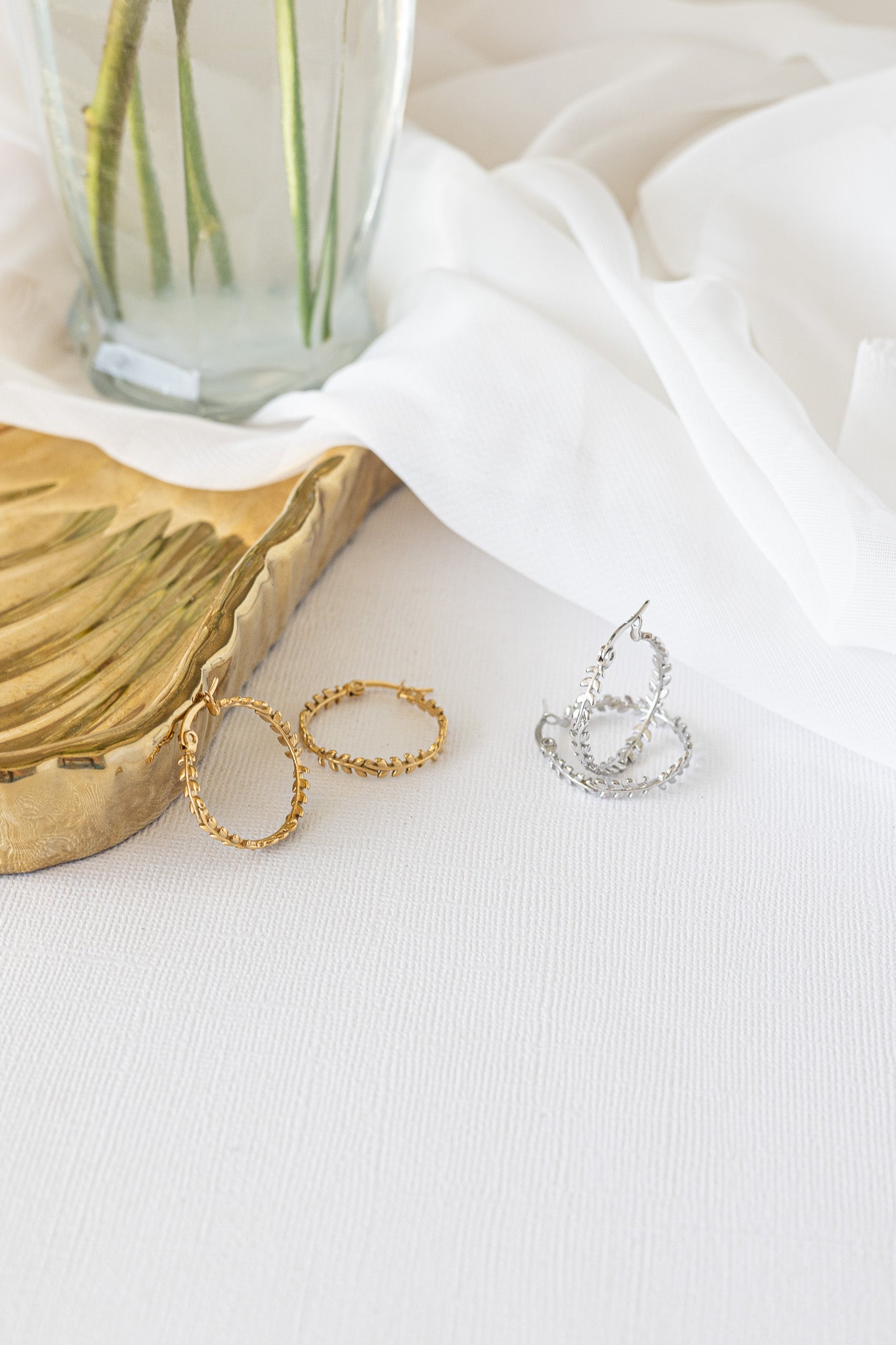 Ivy Hoop Earrings | Laurel Wreath Hoop | Gold & Silver Stainless Steel