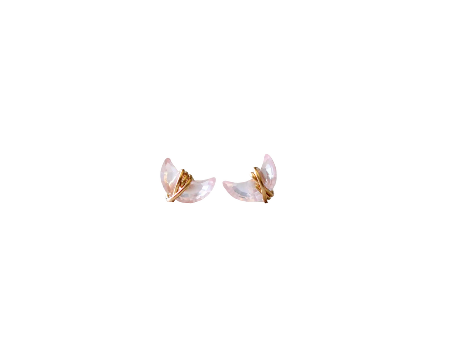 Mini Moonbeam Studs | Rose Quartz Crescent Moon | Sterling Silver, Gold Fill & Rose Gold Fill