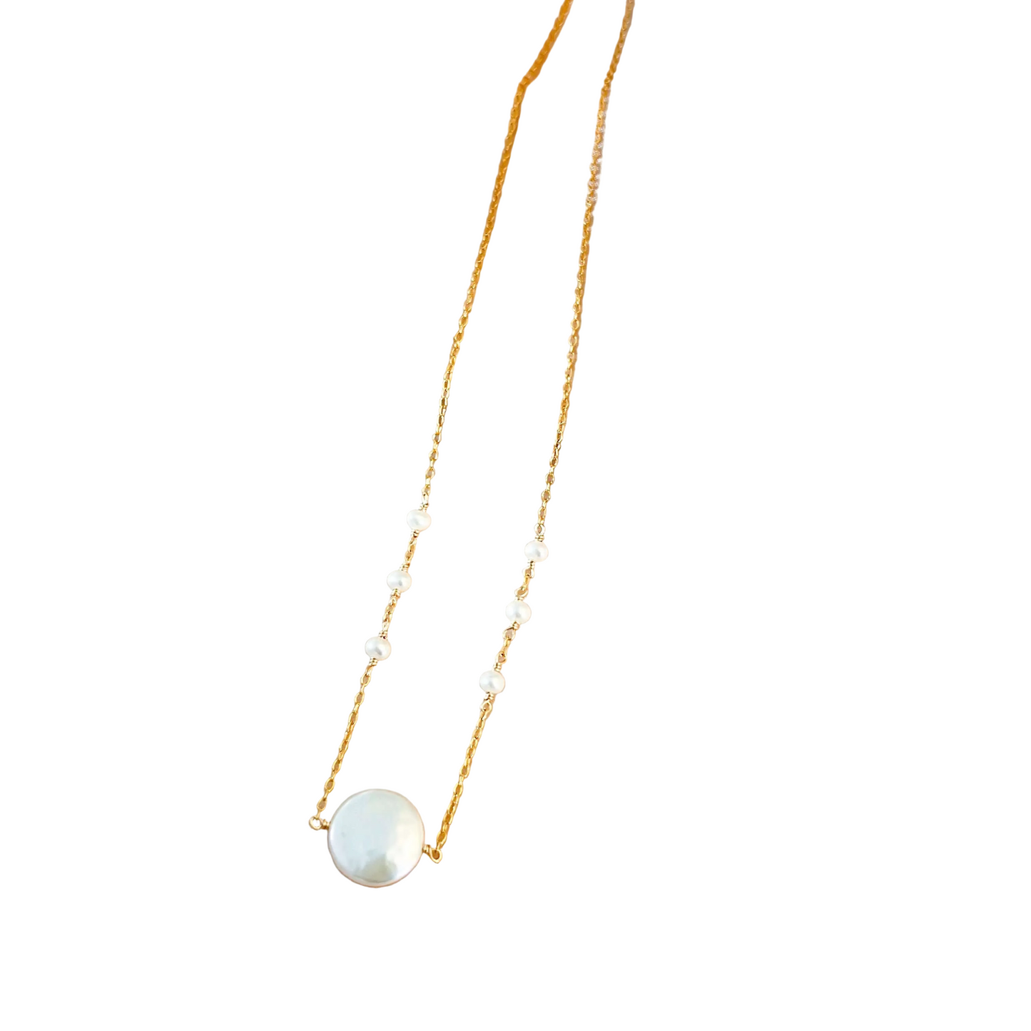 Coin Pearl Necklace | Freshwater Pearl Pendant | 14k Gold Plated Chain | Handmade in USA
