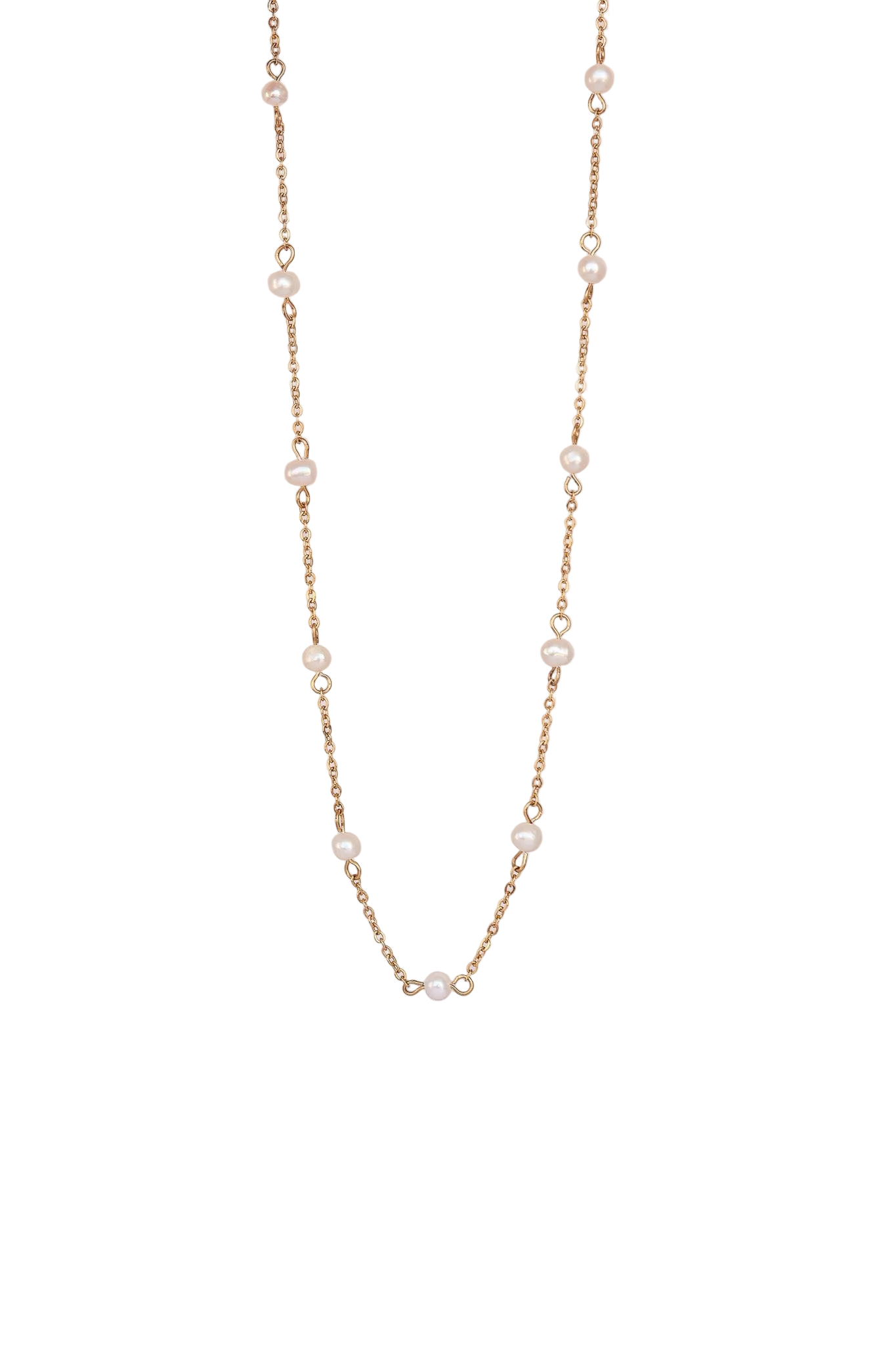 Pearl necklace with gold chain on a white background