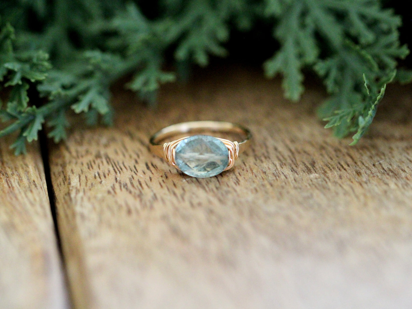 Pura Ring – Faceted Aquamarine Oval on Handmade Hammered Band
