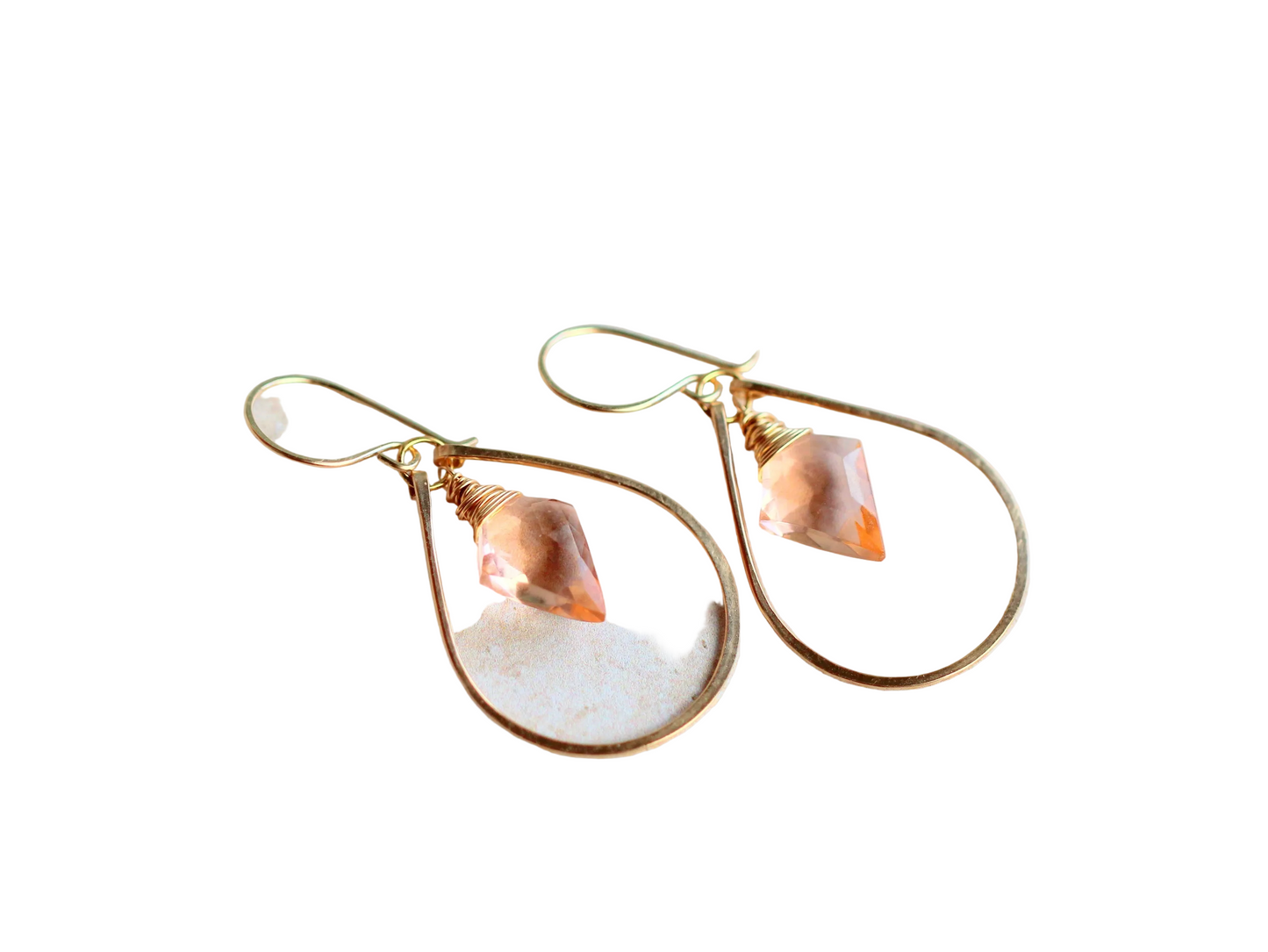 Arrow Hoop Earrings | Rosé Quartz Arrowhead | Hammered Teardrop Hoop | Sterling Silver, Gold & Rose Gold Fill