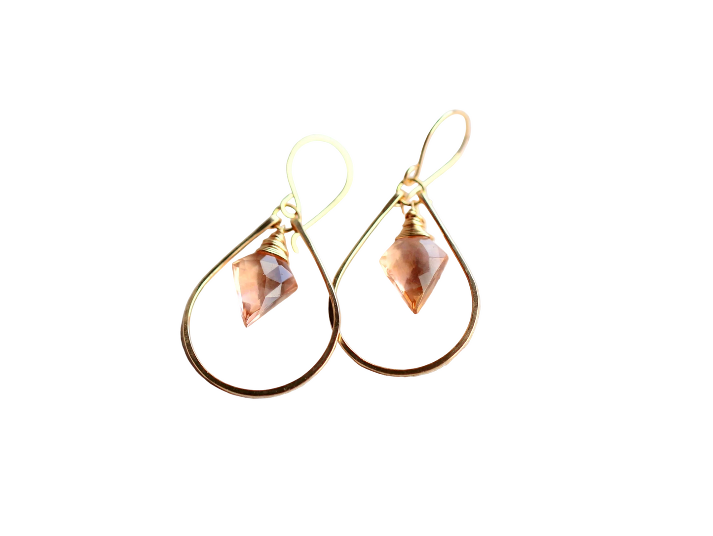 Arrow Hoop Earrings | Rosé Quartz Arrowhead | Hammered Teardrop Hoop | Sterling Silver, Gold & Rose Gold Fill