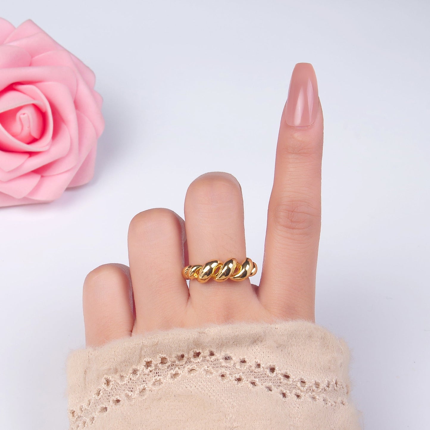 16K Gold Filled Spiral Twisted Rope Ring - Adjustable