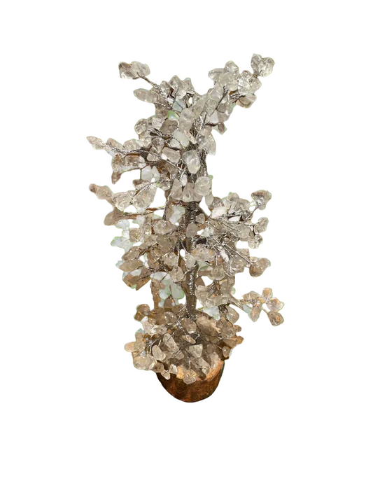 White Quartz Gemstone Tree 11" with Wooden Base