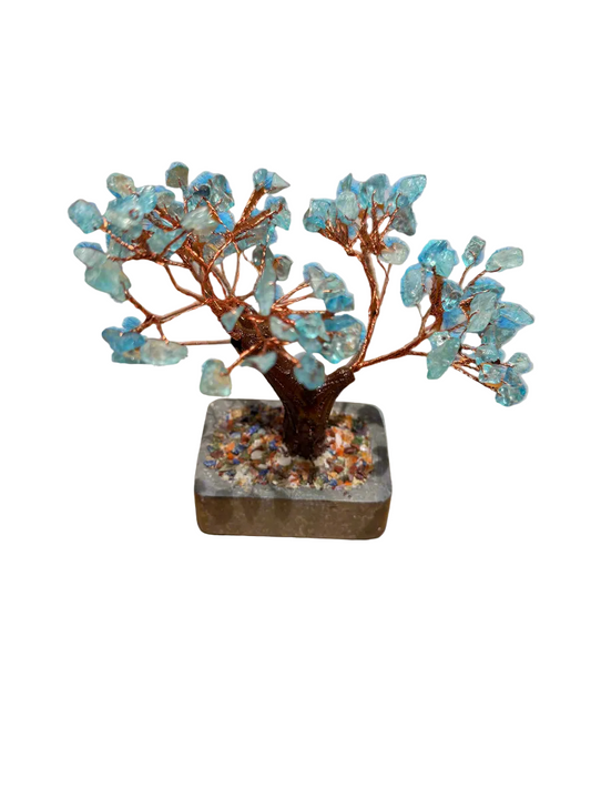 Blue Quartz Gemstone Tree with Multi-Colored Base - 5" Crystal Healing Decor