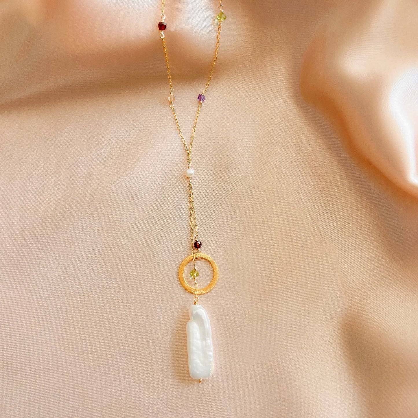 Freshwater Stick Pearl Ballet Necklace | Rainbow Gemstones | 14k Gold-Plated