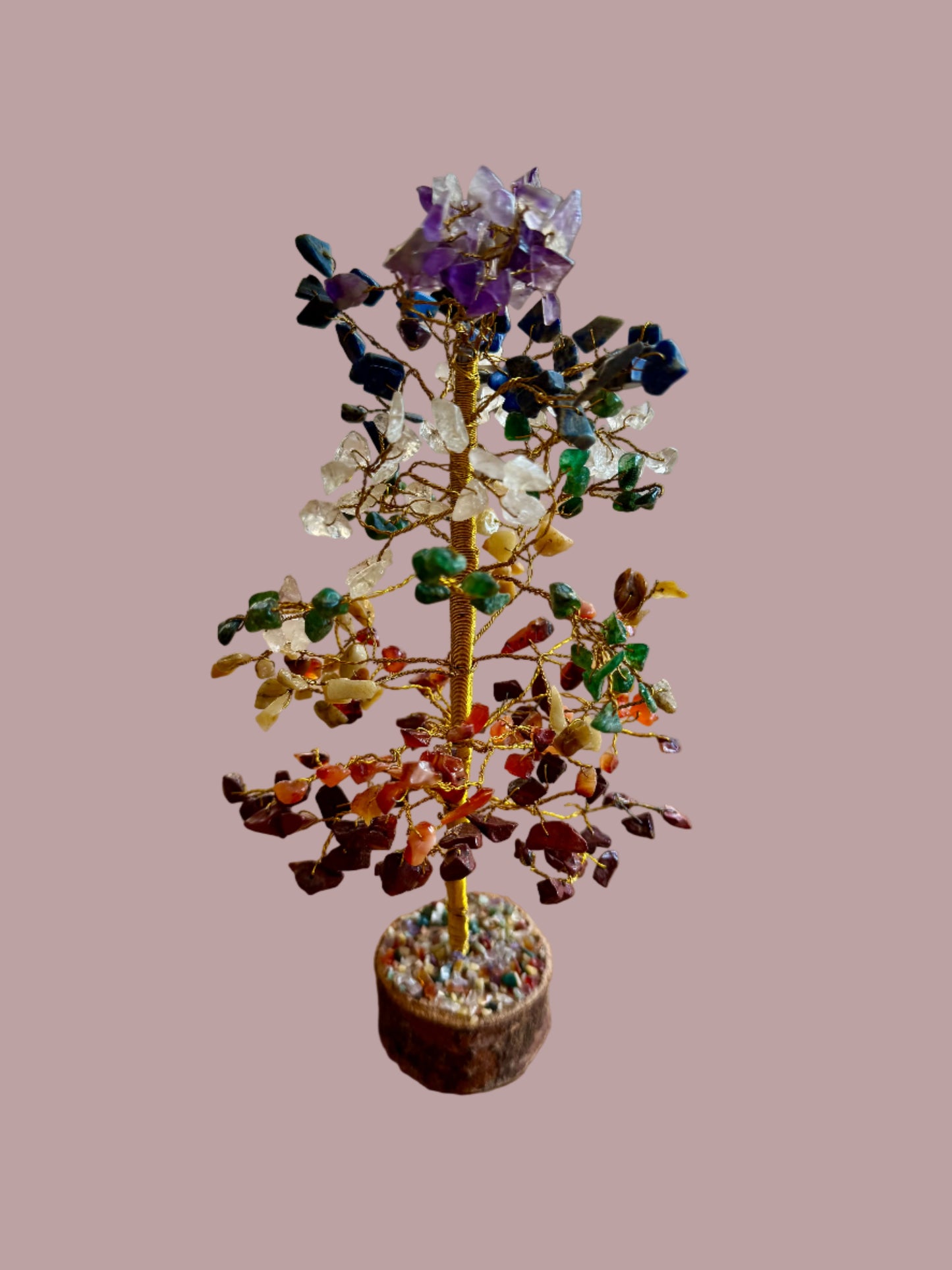 Rainbow Quartz Crystal Tree 11" Tall with Wooden Base