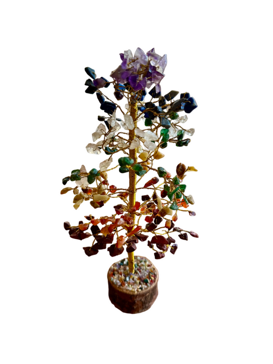 Rainbow Quartz Crystal Tree 11" Tall with Wooden Base