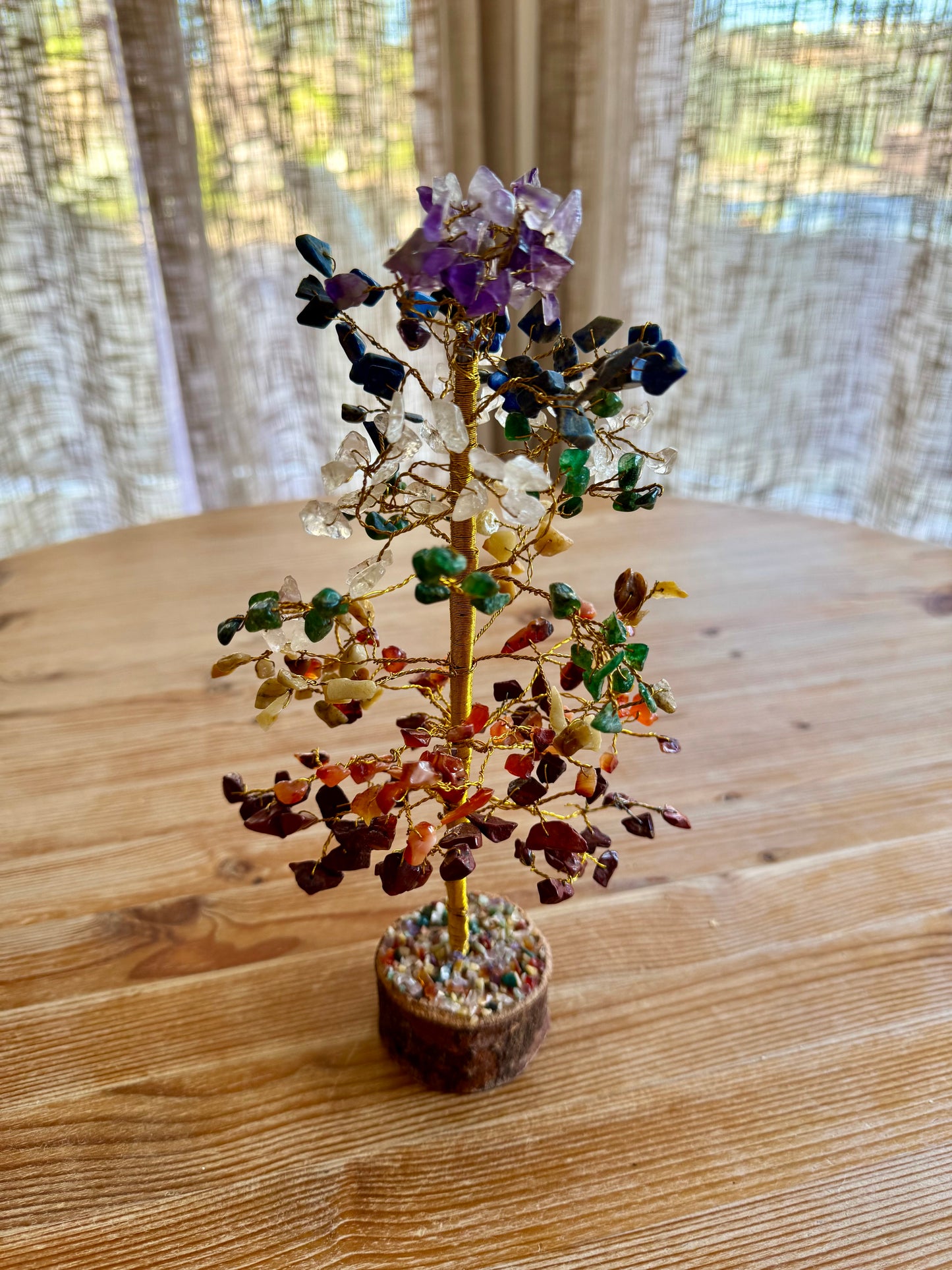Rainbow Quartz Crystal Tree 11" Tall with Wooden Base