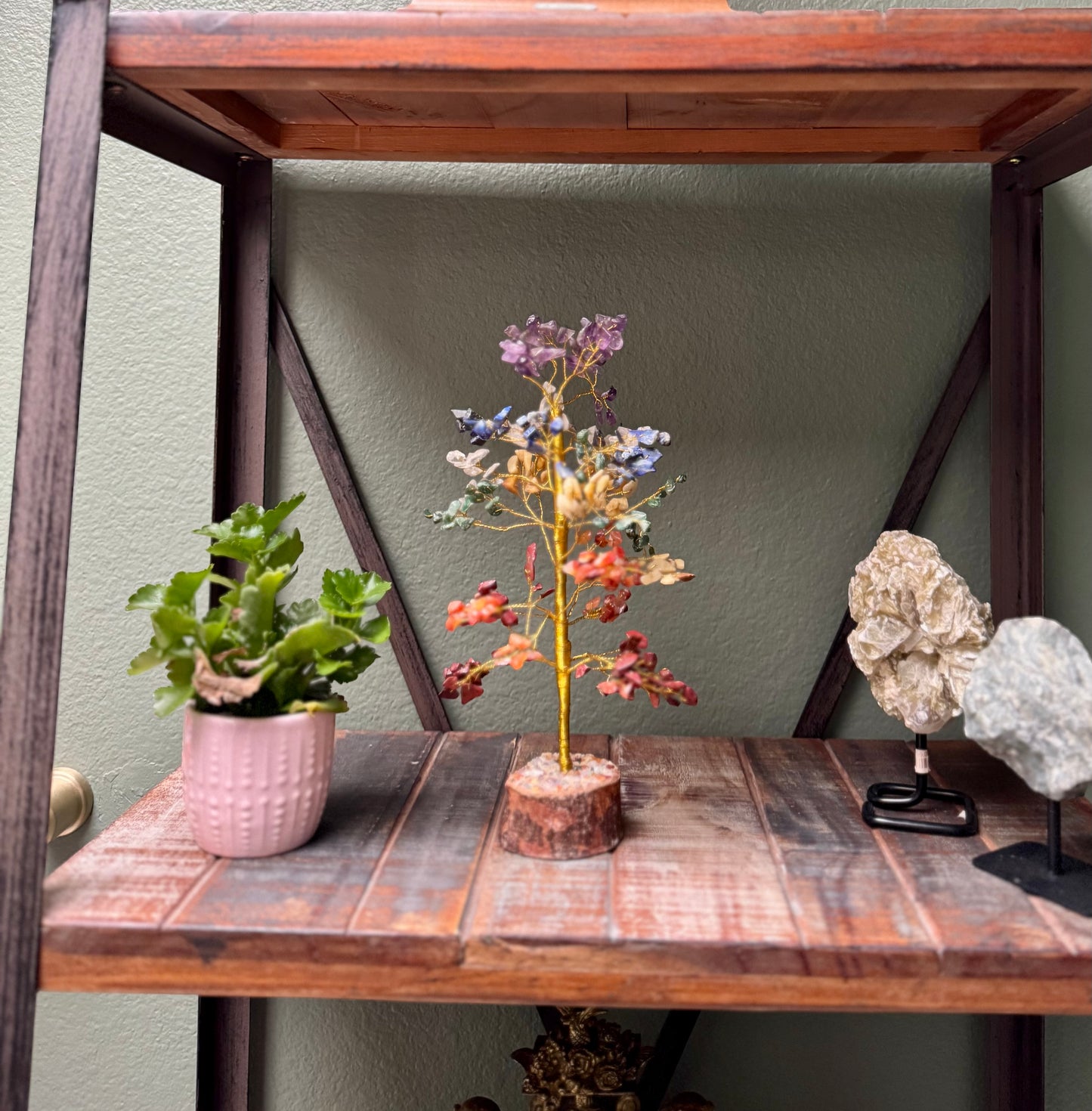 Rainbow Quartz Crystal Tree 11" Tall with Wooden Base