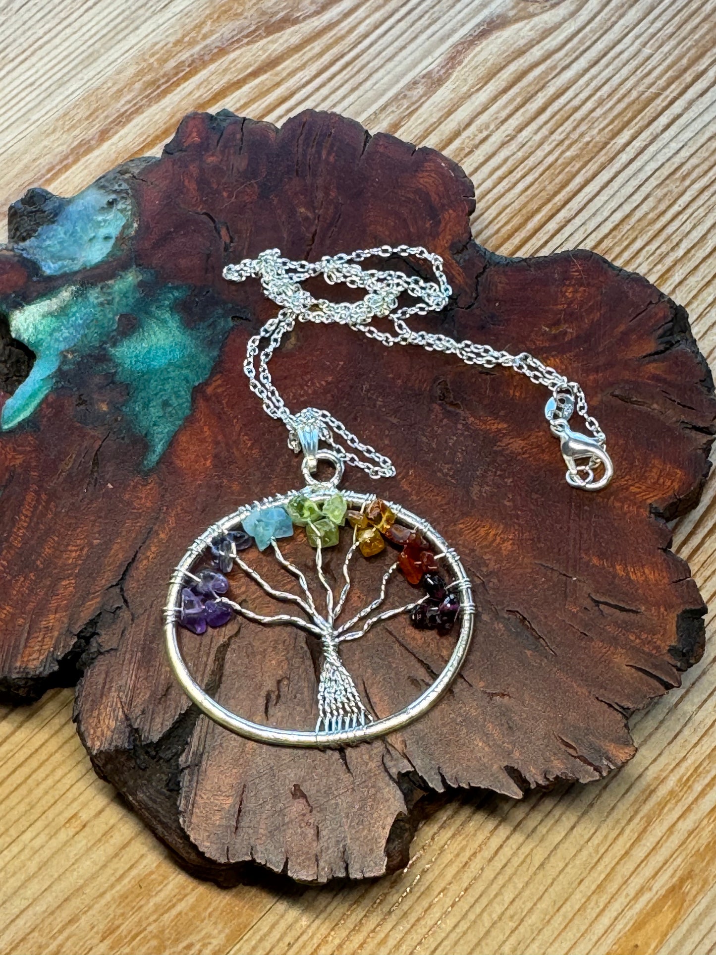 Chakra Tree Multi-Gemstone 18" Necklace with Silver Chain