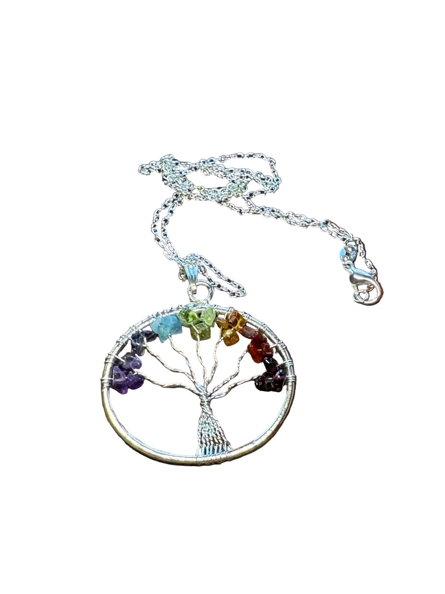 Chakra Tree Multi-Gemstone 18" Necklace with Silver Chain