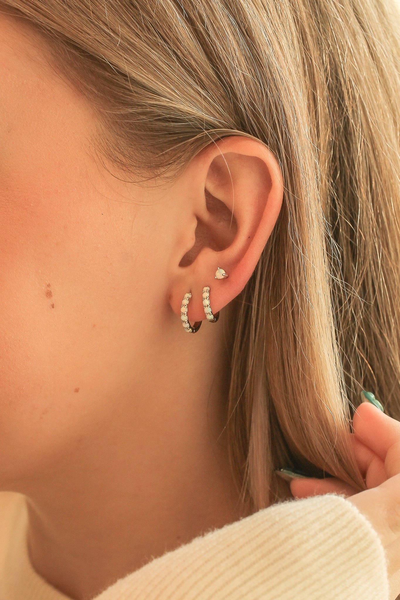 Micro Opal Hoop Earrings | Real Opal Gemstone | Gold & Silver | 6mm, 8mm, 10mm