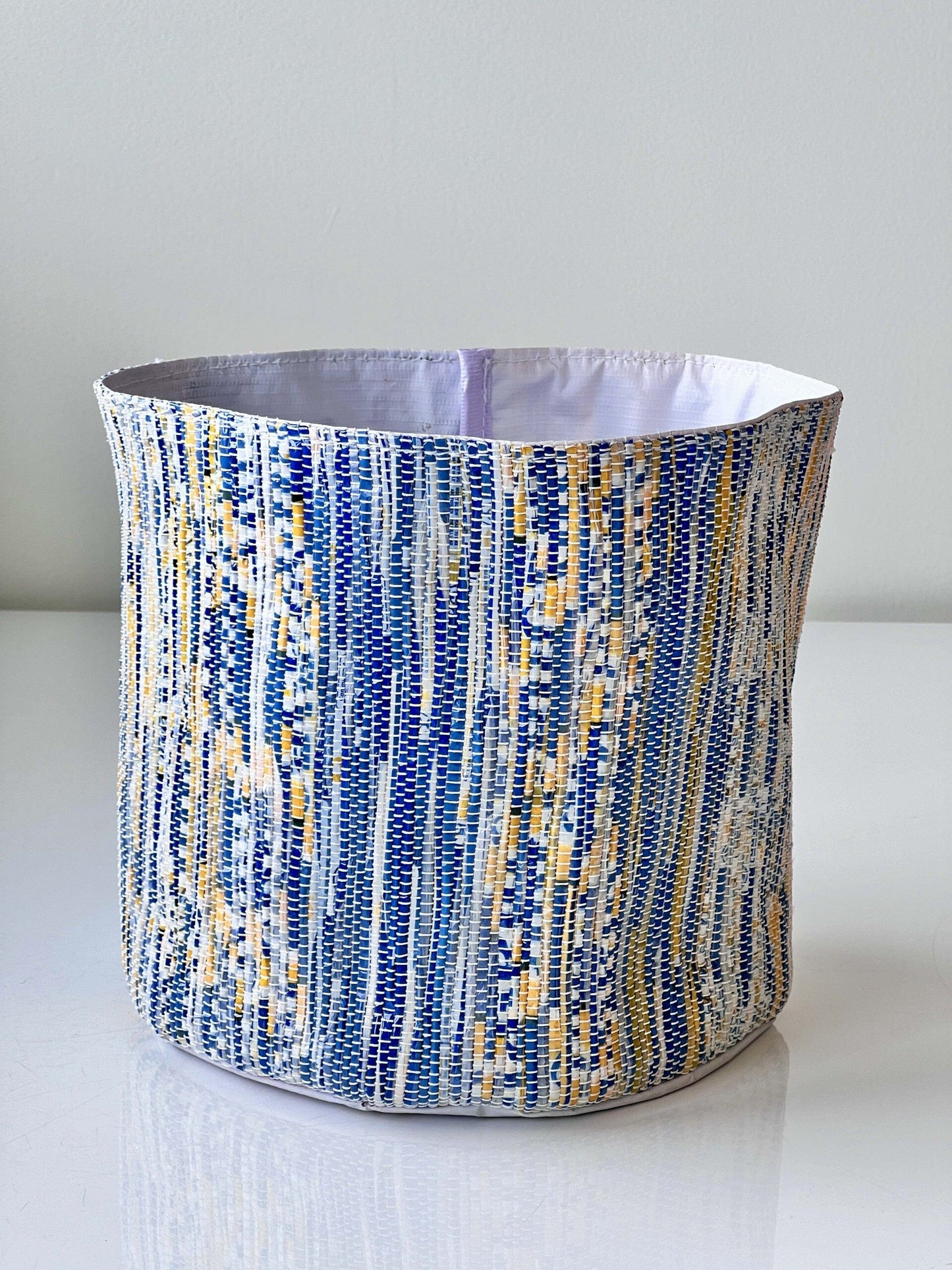 Upcycled Blue Woven Planter Basket - Handmade from Recycled Plastic