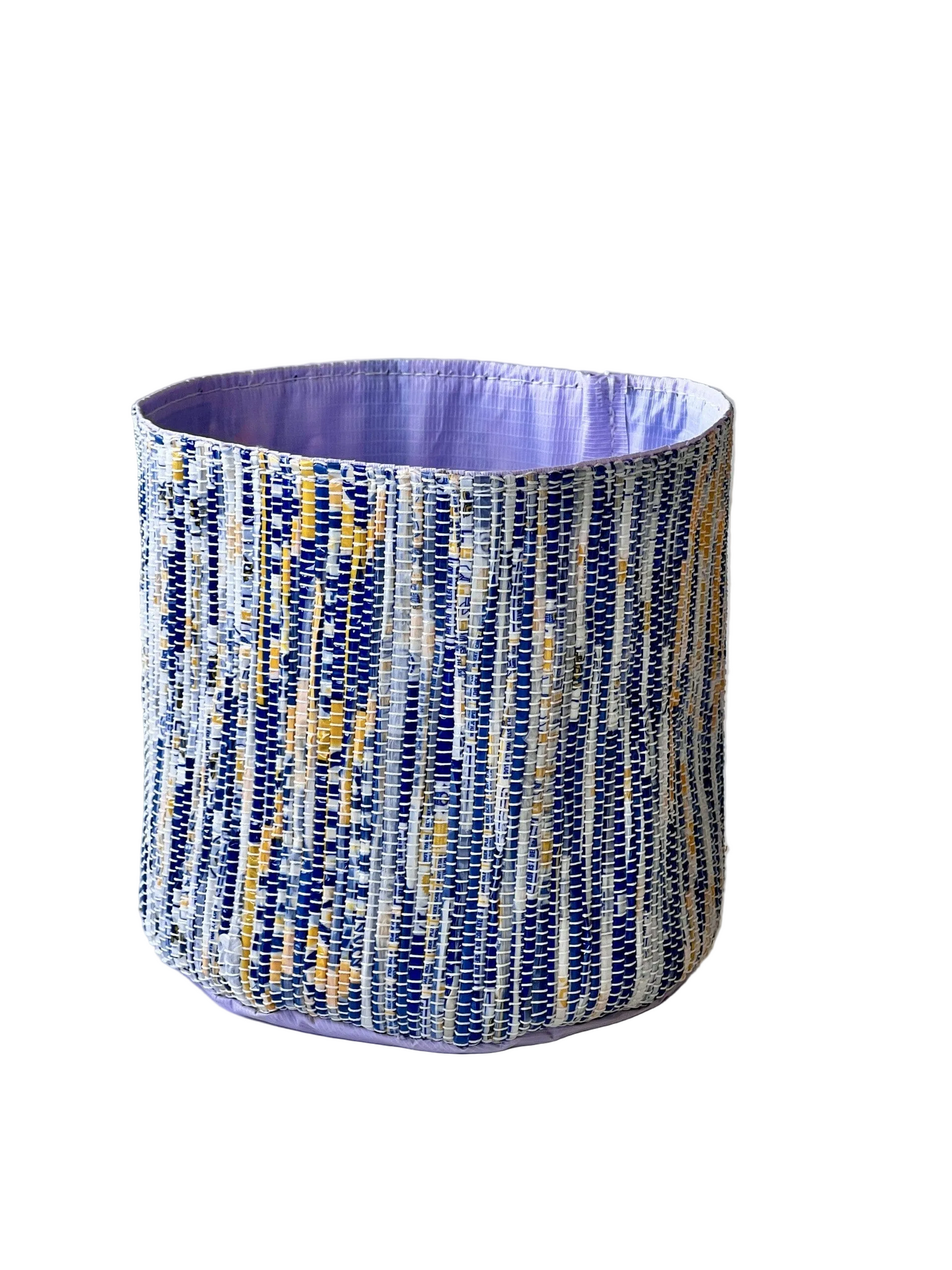 Upcycled Blue Woven Planter Basket - Handmade from Recycled Plastic