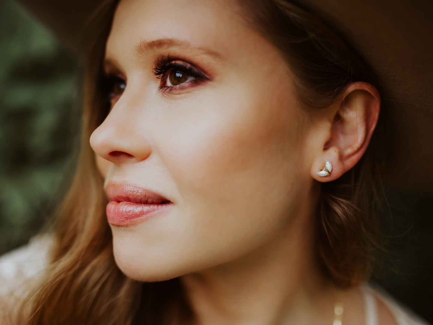 Mini Moonbeam Studs | Rose Quartz Crescent Moon | Sterling Silver, Gold Fill & Rose Gold Fill