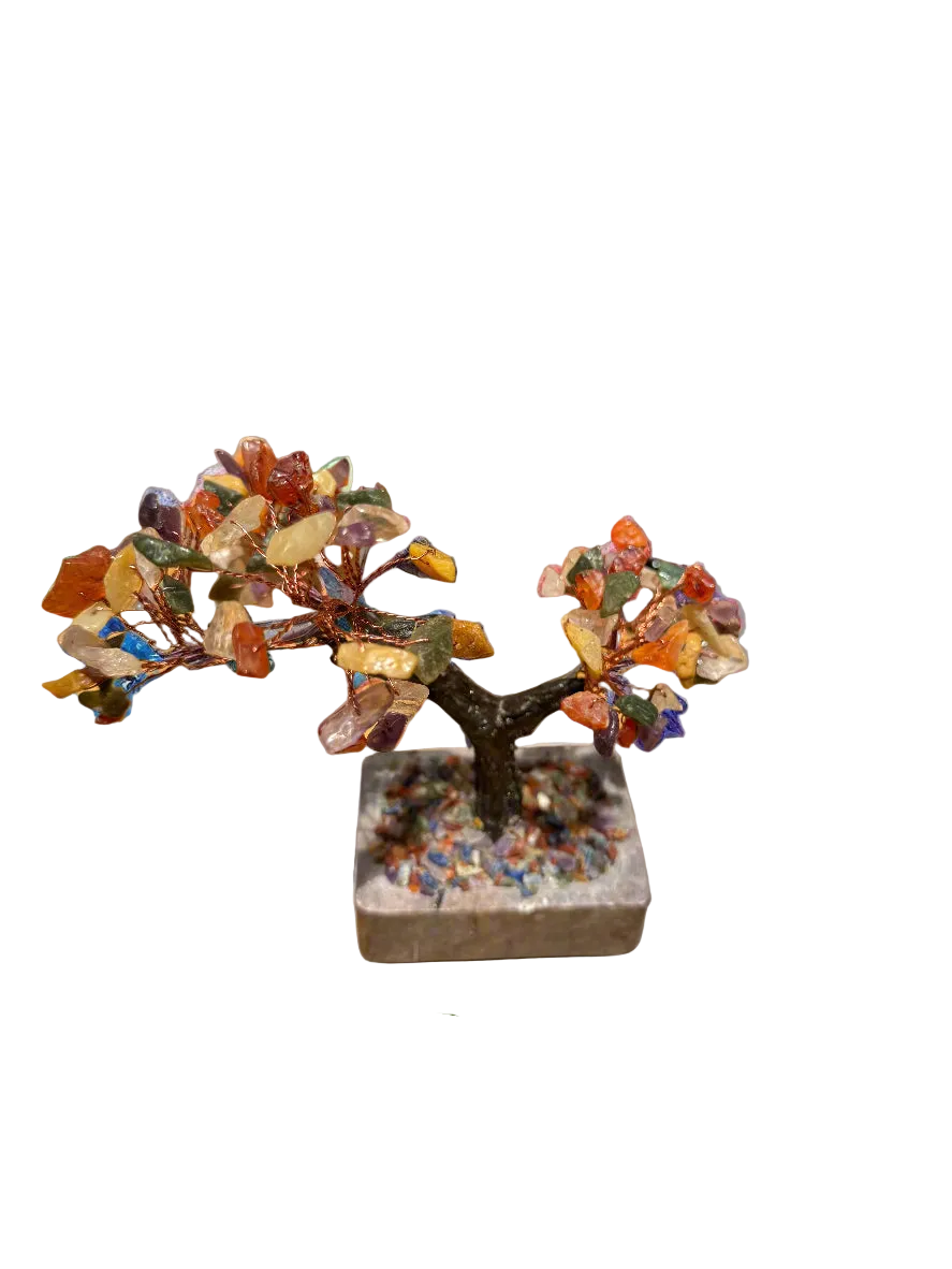 Decorative crystal bonsai tree on a white background