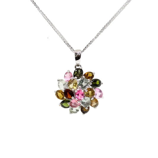 Multicolored gemstone pendant on a white background 